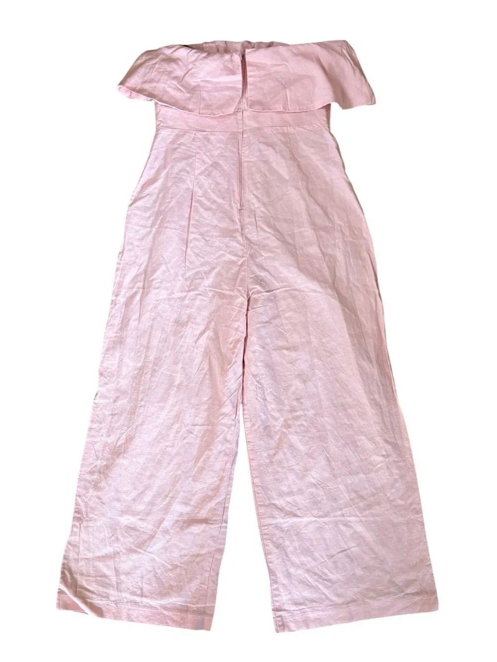 Zara Pink Linen Strapless Cropped Wide Leg Jumpsuit - S